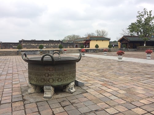 Vietnamese Historical Artifacts - Bronze Metal Cauldron in Nguyen Palace Hue, History of Vietnam's Forbidden City Palace