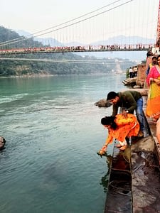 Yoga School Ceremony Indian River Ganges