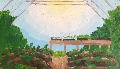 Hoop House and Permaculture in Kodiak Alaska Impressionist Garden Painting